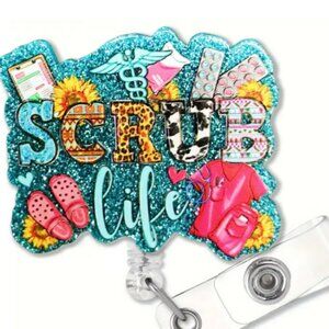 Green Glitter Badge Reel - Retractable Acrylic ID Badge Holder  Alligator Clip